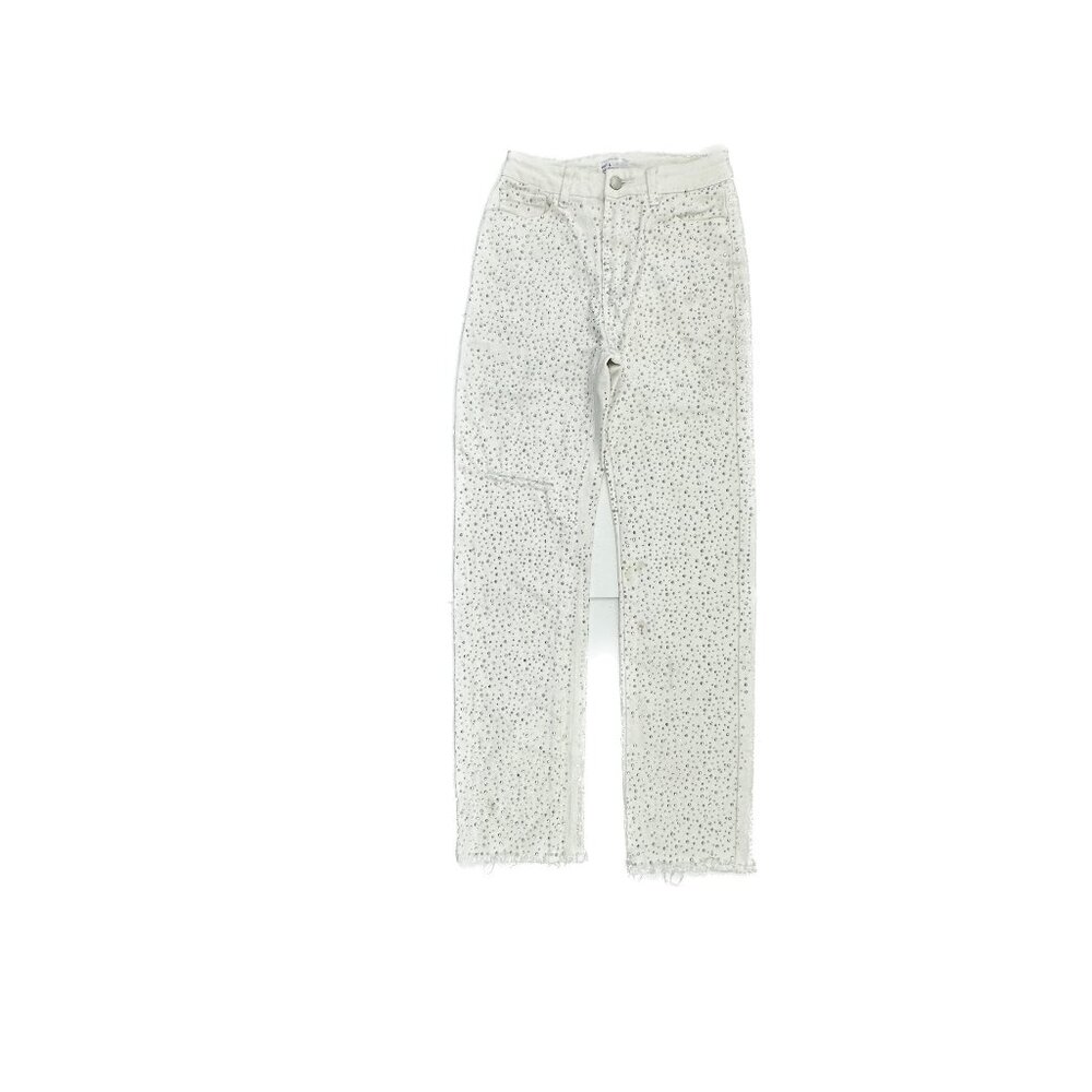 Hot‎ & Delicious Straight Leg Raw Hem Diamond Gems Women's size M White Jeans